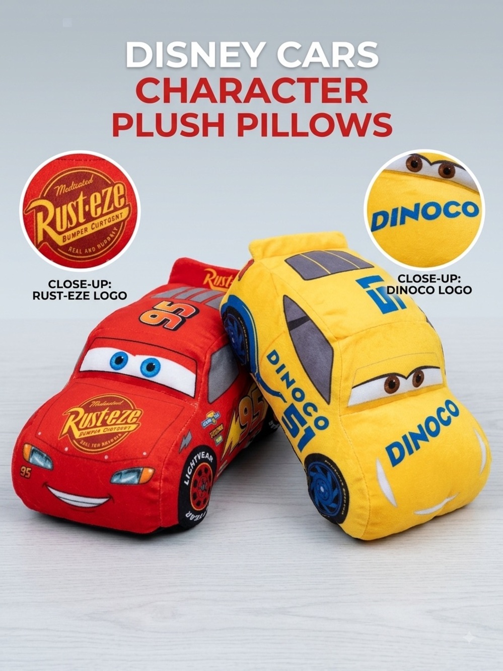 Disney Cars Plush Pillows Lightning McQueen Red & Dinoco Yellow